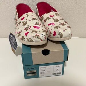 TOMS Alpargata Cream and Pink Sloth Print Shoes